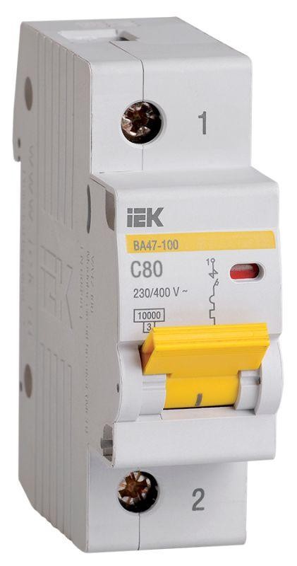  Выключатель автоматический модульный 1п C 80А 10кА ВА47-100 IEK MVA40-1-080-C 