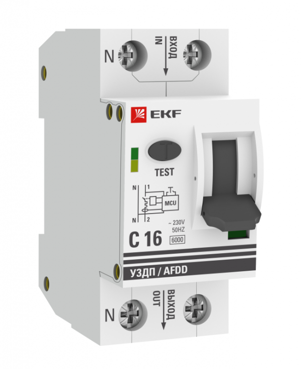  Устройство защиты от дугового пробоя 1P+N C 16А 6кА УЗДП PROxima EKF afdd-2-16C-pro 