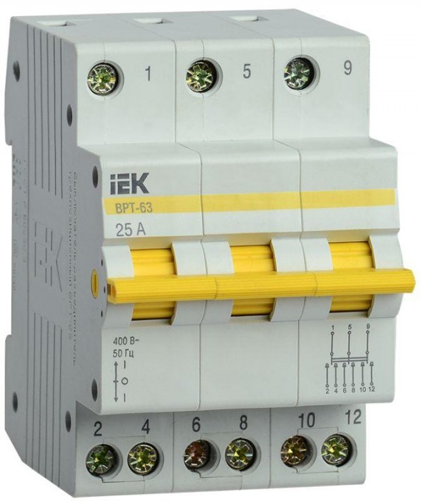  Выключатель-разъединитель трехпозиционный 3п ВРТ-63 25А IEK MPR10-3-025 