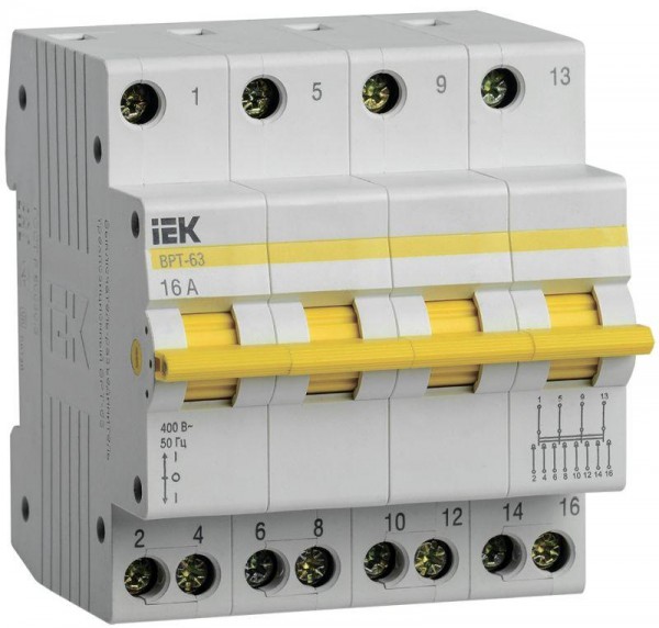  Выключатель-разъединитель трехпозиционный 4п ВРТ-63 16А IEK MPR10-4-016 