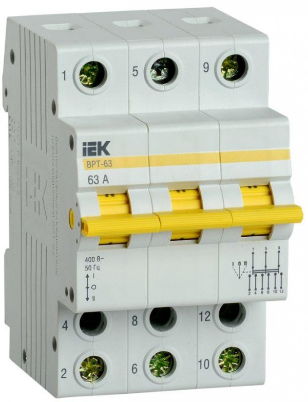  Выключатель-разъединитель трехпозиционный 3п ВРТ-63 63А IEK MPR10-3-063 