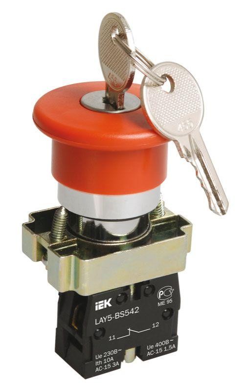  Кнопка LAY5-BS142 "Грибок" с ключом красн. 1з+1р ИЭК BBG50-LAY5-K04 