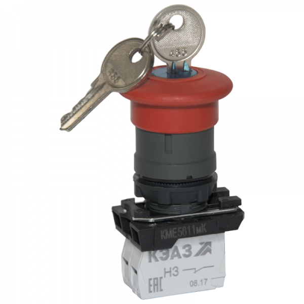  Кнопка КМЕ 5611мК 1но+0нз гриб. фиксация ключ IP65 красн. КЭАЗ 248257 