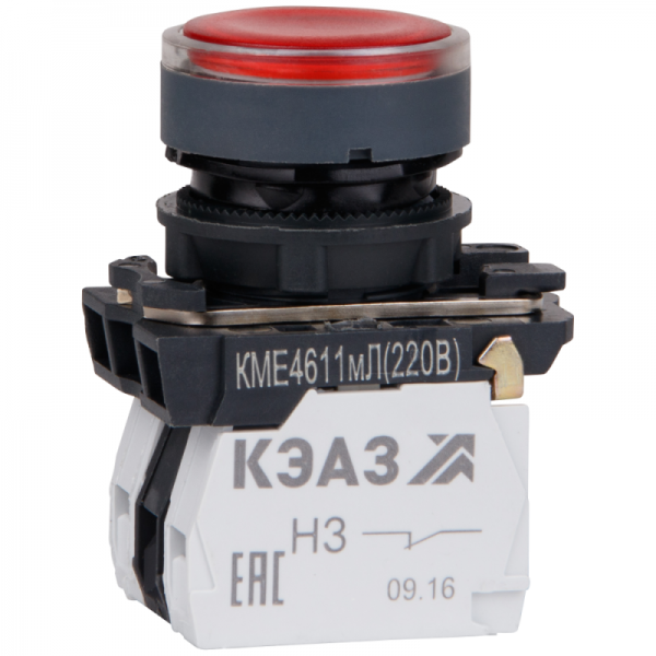  Кнопка КМЕ 4611мЛ 220В 1но+1нз цилиндр индикатор IP65 красн. КЭАЗ 248251 