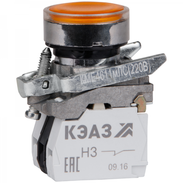  Кнопка КМЕ 4611мЛС 220В 1но+1нз цилиндр индикатор IP65 желт. КЭАЗ 248262 