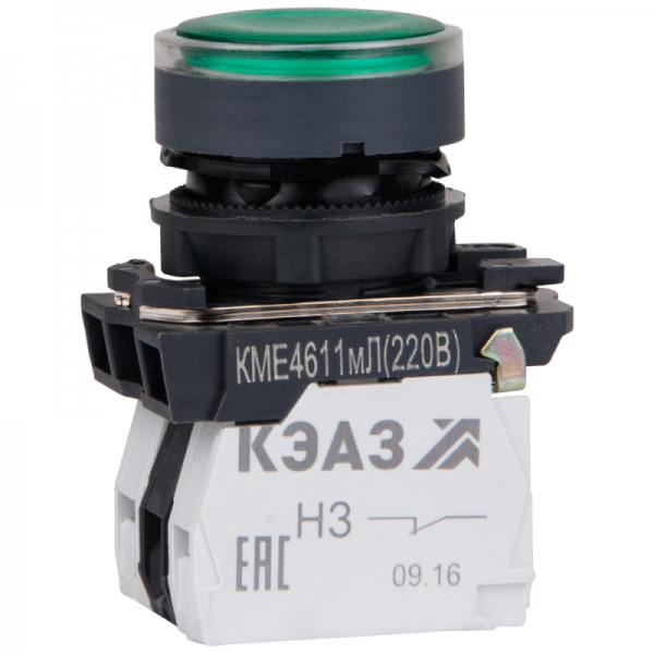  Кнопка КМЕ 4611мЛ 220В 1но+1нз цилиндр индикатор IP65 зел. КЭАЗ 248250 