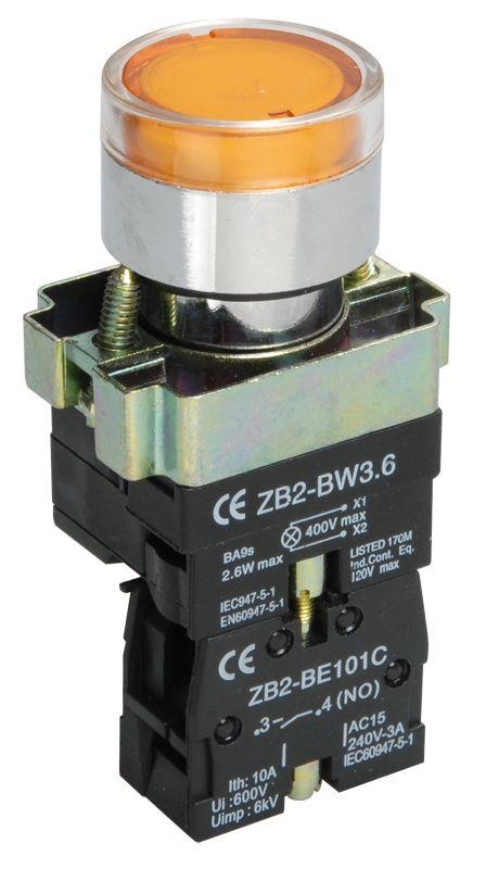  Кнопка LAY5-BW3561 c подсв. желт. 1з IEK BBT50-BW-K05 