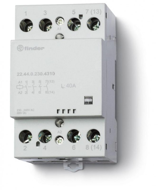  Контактор модульный 3NO+1NC 40А AgSnO2 12В AC/DC 53.5мм IP20 опции: мех.индикатор FINDER 224400124710 