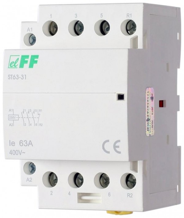  Контактор ST63-31 (3NO+1NC 6.4Вт 3 модуля монтаж на DIN-рейке 230В AC 63А IP20) F&F EA13.001.013 