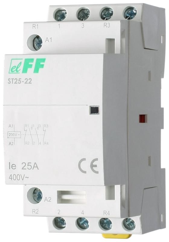  Контактор ST25-22 (2NO+2NC 4Вт 2 модуля монтаж на DIN-рейке 230В AC 25А IP20) F&F EA13.001.009 