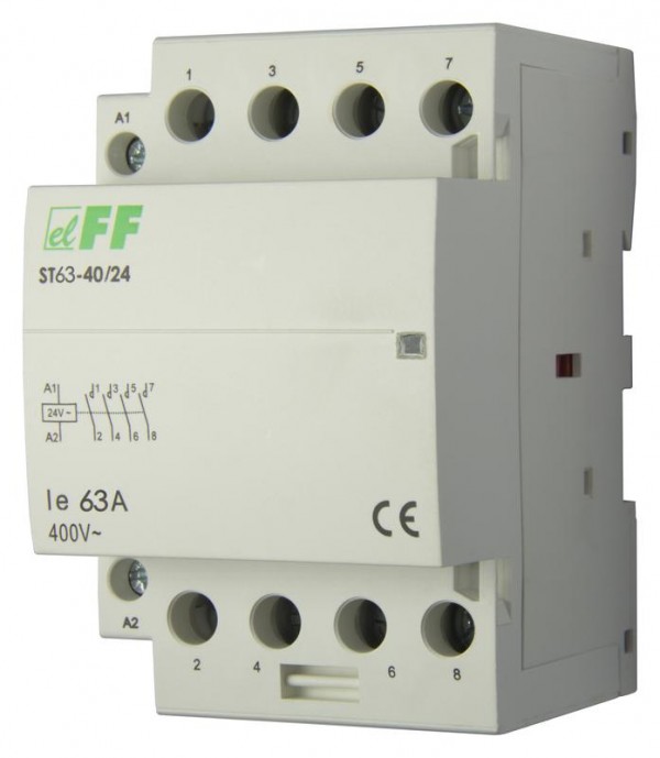  Контактор ST63-40/24 (4NO 6.4Вт 3 модуля монтаж на DIN-рейке 24В AC 63А IP20) F&F EA13.001.012 