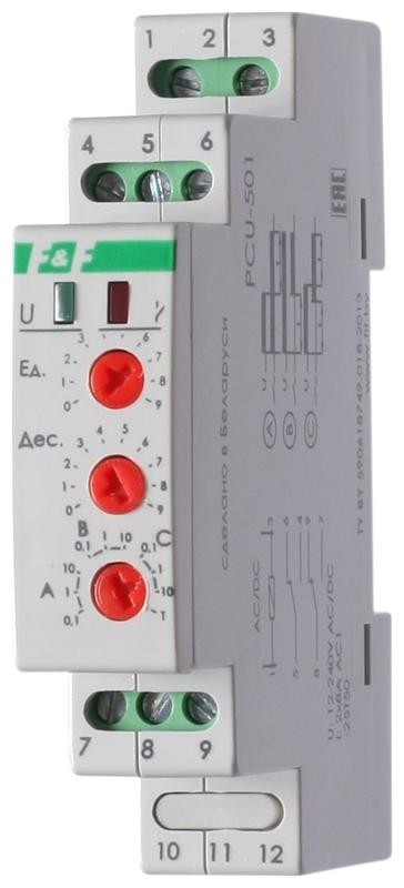  Реле времени PCU-501 (многофункц. (выдержка вр. после отключ. питания) 24-264В AC/DC 2х8А 2Р IP20 монтаж на DIN-рейке) F&F EA02.001.021 