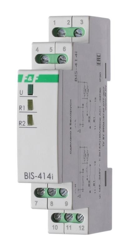  Реле импульсное BIS-414i (установка на DIN-рейку; управление двумя нагрузками; для нагрузки с больш. пусков. током (160А/20мс)) F&F EA01.005.020 
