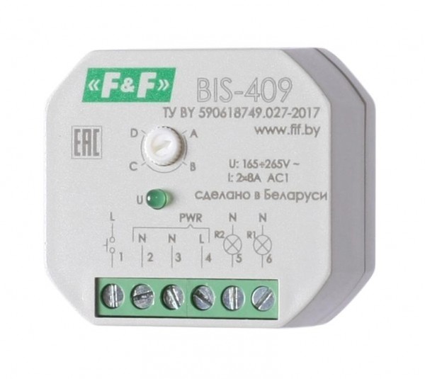  Реле импульсное BIS-409 (4 функции; управление двумя нагрузками; для установки в монтаж. коробку d60мм) F&F EA01.005.009 