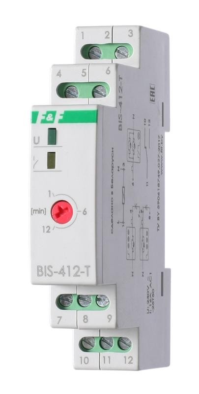  Реле импульсное BIS-412-T (для работы в схемах с групп. и централ. управлением встроенн. разделитель сигналов с встроен. таймером 230В AC 16А 1NO/NC IP20) F&F EA01.005.014 