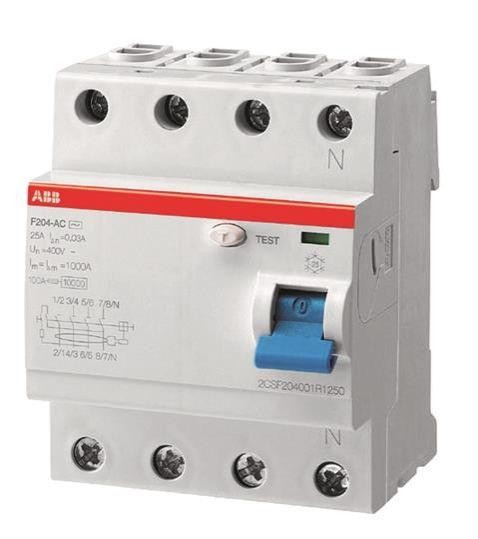  Выключатель дифференциального тока (УЗО) 4п 25А 30мА тип A F204 400Гц ABB 2CSF204197R1250 