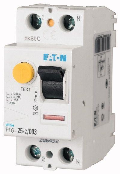  Выключатель дифференциального тока (УЗО) 2п 25А 30мА тип AC 6кА PF6 EATON 286492 