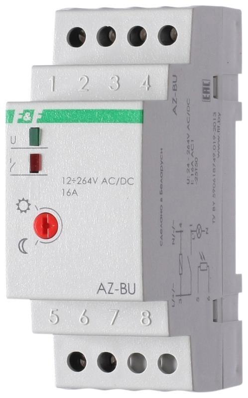  Фотореле AZ-BU (выносной фотодатчик монтаж на DIN-рейке 2 модуля 12-260В AC/DC 16А 1НО IP20) F&F EA01.001.010 