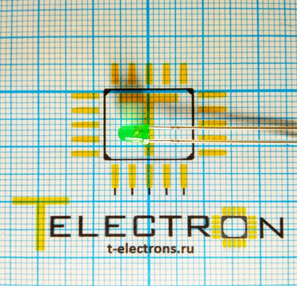  Светодиод зеленый 60° d=3мм 8мКд 568нМ, L-934GD 