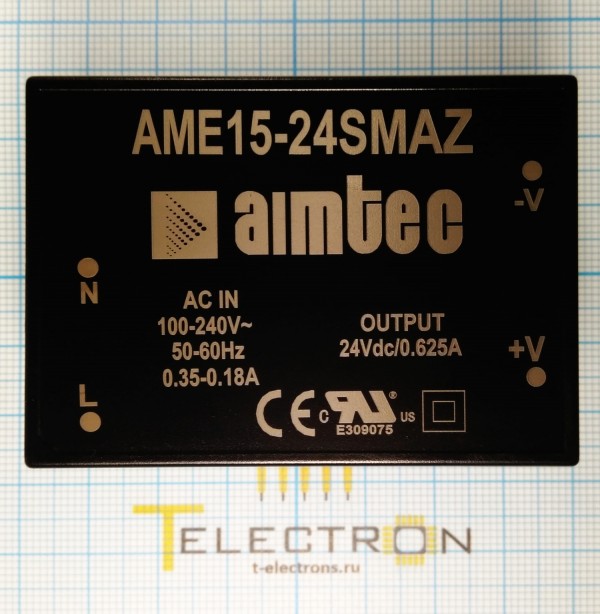  AC-DC преобразователь 15Вт, выход 24В, 620 mA, AME 15-24SMAZ 