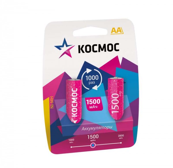  Аккумулятор R6 NI-MN 1500мА.ч BP-2 (блист.2шт) Космос KOCR6NIMH(1500mA) 