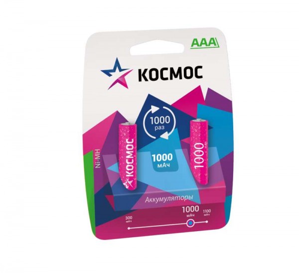  Аккумулятор R03 NI-MN 1000мА.ч BP-2 (блист.2шт) Космос KOCR03NIMH(1000MAH) 