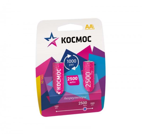  Аккумулятор R6 NI-MN 2500мА.ч BP-2 (блист.2шт) Космос KOCR6NIMH2500MAH2BL 