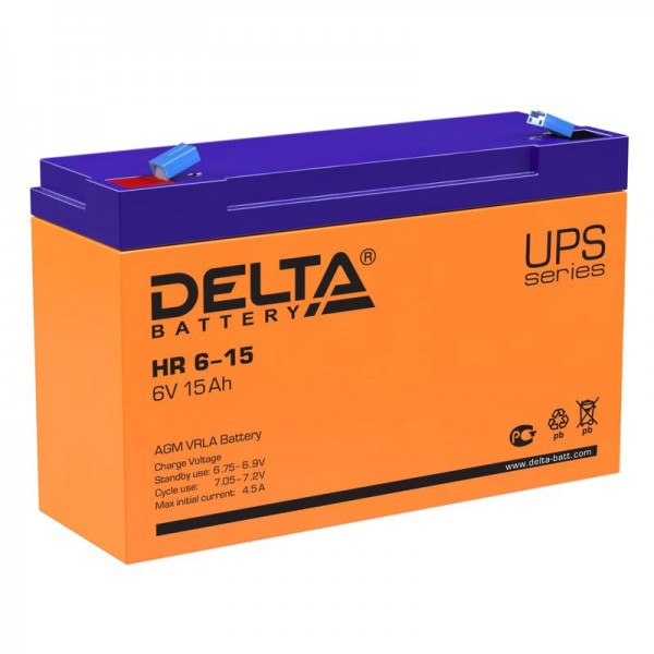  Аккумулятор 6В 15А.ч Delta HR 6-15 