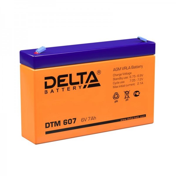  Аккумулятор 6В 7А.ч Delta DTM 607 