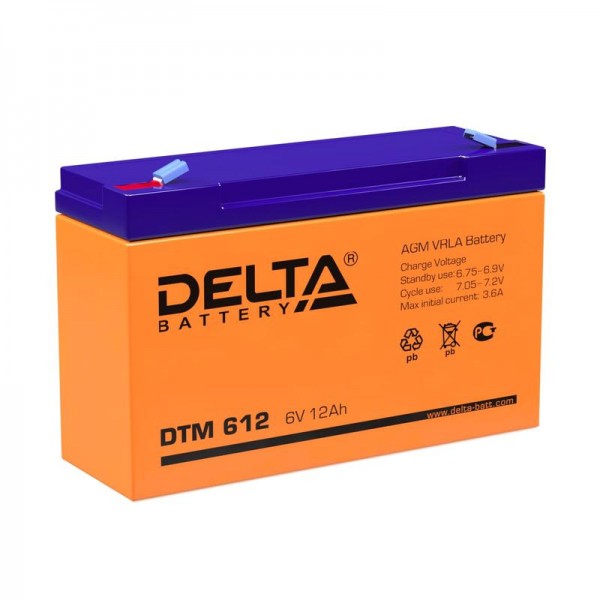  Аккумулятор 6В 12А.ч Delta DTM 612 