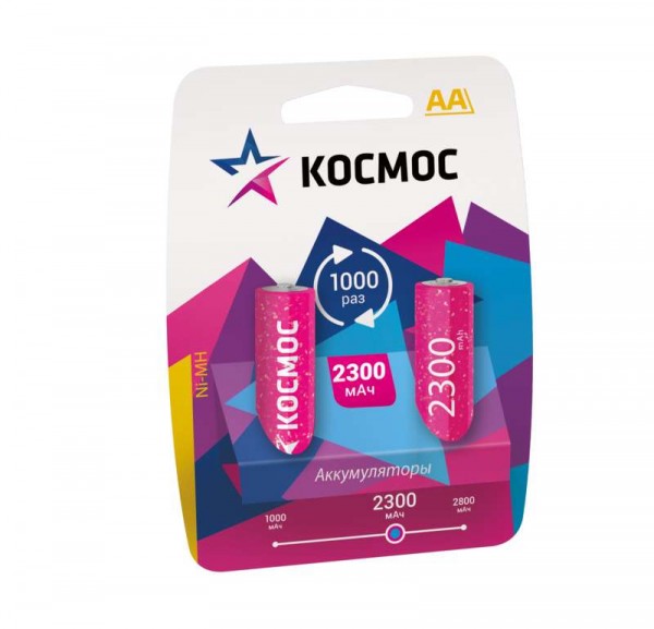  Аккумулятор R6 NI-MH 2300мА.ч max (блист.2шт) Космос KOCR6NIMH(2300MA)max 