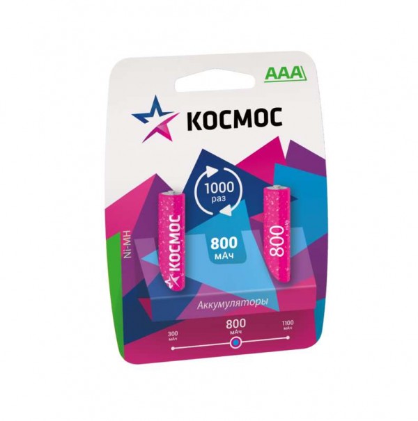  Аккумулятор R03 NI-MH 800мА.ч (блист.2шт) Космос KOCR03NIMH(800MAH) 