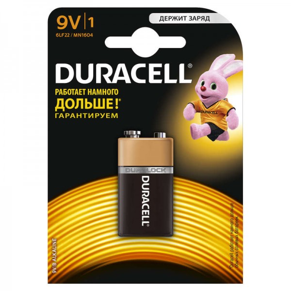  Элемент питания алкалиновый "крона" LR MN 1604/6LR61 ВР-1 (блист.1шт) Duracell 754 