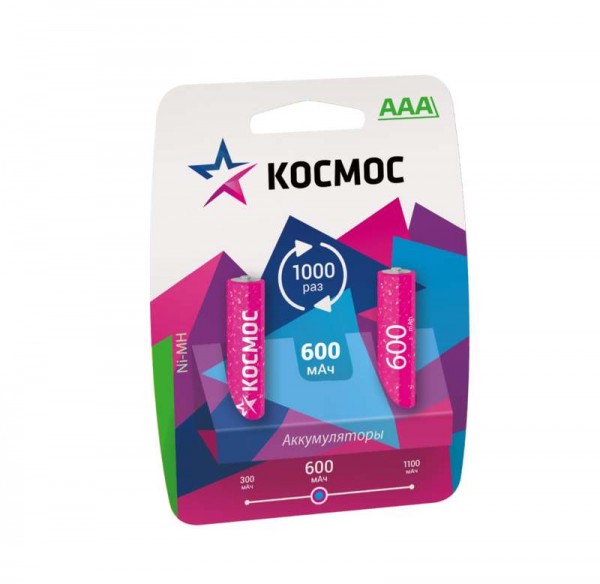  Аккумулятор R03 Ni-MH 600мА.ч (блист.2шт) Космос KOCR03NIMH(600MAH) 