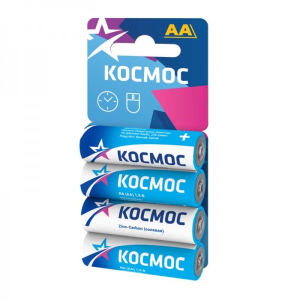  Элемент питания солевой R6 4хBL (блист.4шт) Космос KOCR64BL 