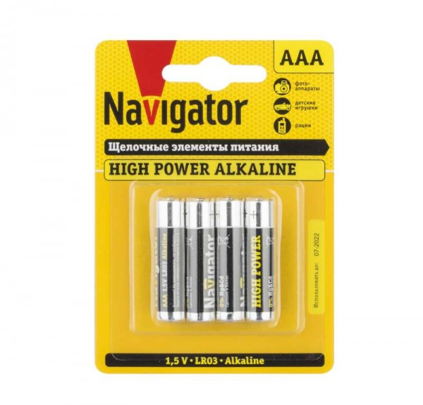  Элемент питания алкалиновый 94 751 NBT-NE-LR03-BP4 (блист.4шт) Navigator 94751 
