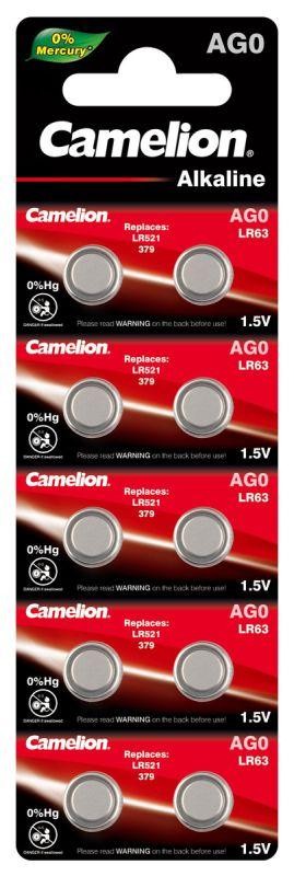  Элемент питания алкалиновый "таблетка" G 0 Mercury Free AG0-BP0%Hg 379A/LR521 Camelion 12808 