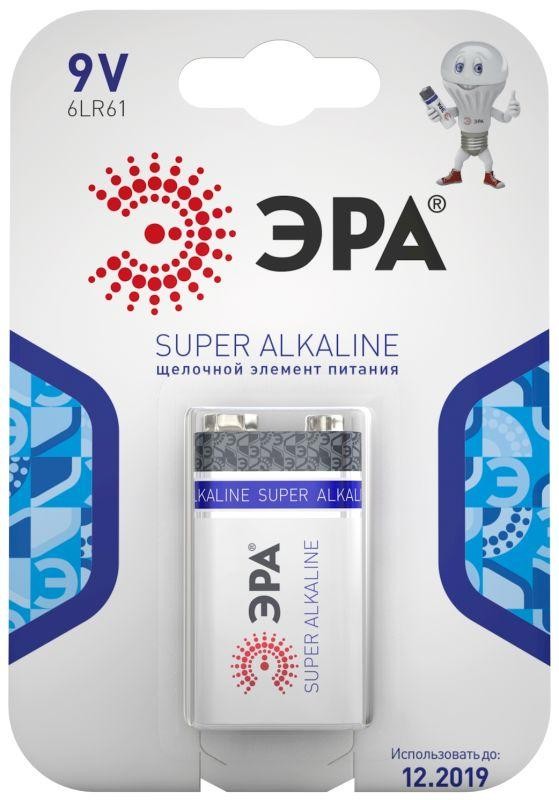  Элемент питания алкалиновый "крона" 6LR61-1BL (блист. 1шт) ЭРА C0038445 