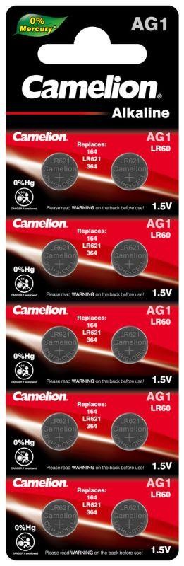  Элемент питания алкалиновый "таблетка" G 1 Mercury Free AG1-BP0%Hg 364A/LR621/164 BL-10 (блист.10шт) Camelion 12809 