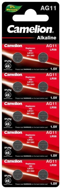  Элемент питания алкалиновый "таблетка" G11 Mercury Free AG11-BP0%Hg 362A/LR721/162 BL-10 (блист.10шт) Camelion 12819 