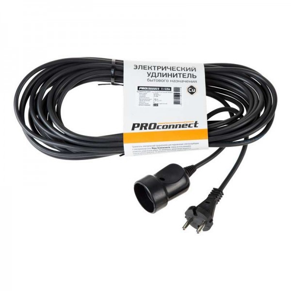  Удлинитель-шнур 1х10м STANDART ПВС 2х0.75 черн. PROCONNECT 11-5356 