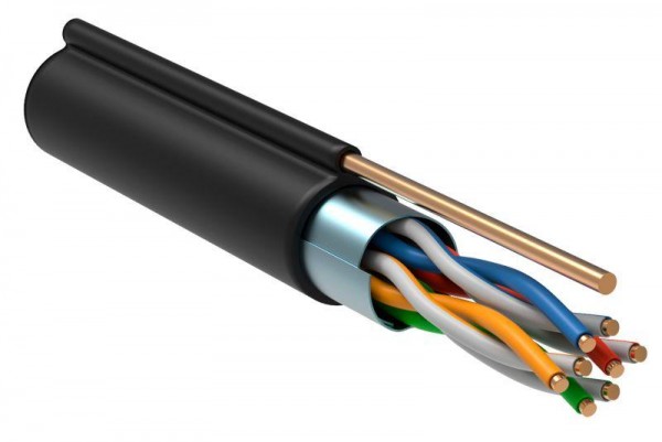  Кабель связи витая пара F/UTP кат.5е 4х2х24AWG LDPE с метал. тросом 1.2мм (305м) черн. (м) ITK LC3-C5E04-359 