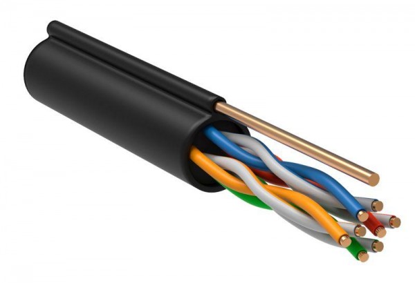  Кабель связи витая пара U/UTP кат.5е 4х2х24AWG LDPE с метал. тросом 1.2мм (305м) черн. (м) ITK LC3-C5E04-159 