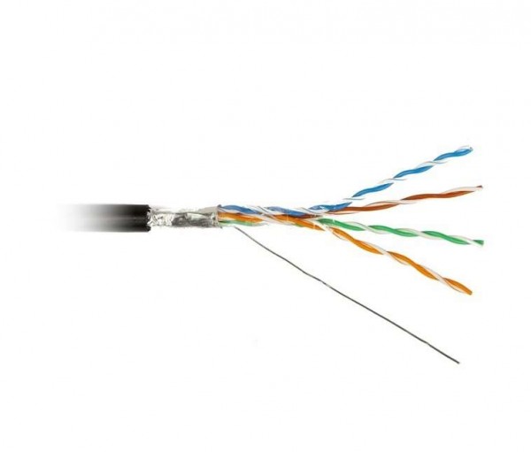  Кабель FTP 4-C5E-SOLID-OUTDOOR-40-500 витая пара экран. FTP (F/UTP) кат.5e 4х2х0.5 (24 AWG) ож (solid) экран-фольга для внешн. прокладки PE (-40град.C - +60град.C) черн. (уп.500м) Hyperline 49110 