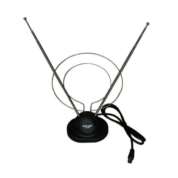  Антенна ТВ комнатная RX-100 телескопич. на подставке с кольцом VHF; UHF 47-860MHz REXANT 34-0100 