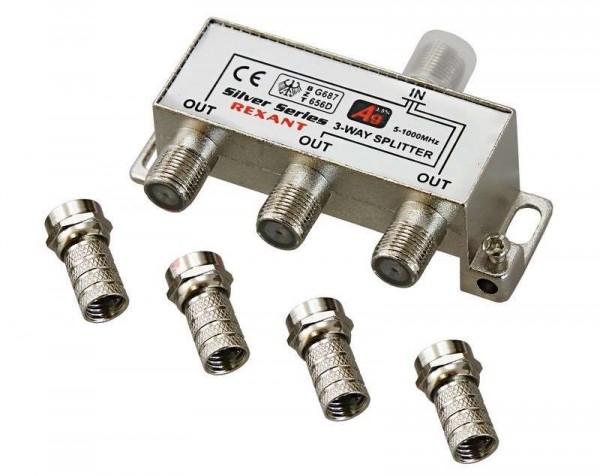  Делитель ТВ "краб" х3+4шт.F "BOX" 5-1000 МГц "Silver" Rexant 05-6102 