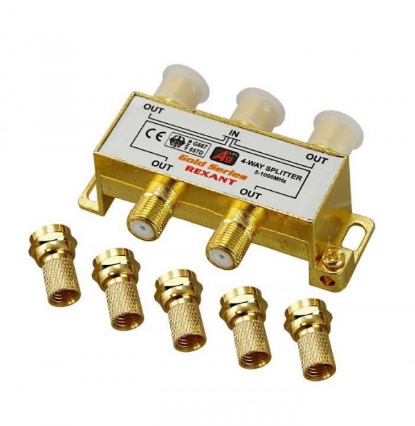  Делитель ТВ "краб" x4+5шт.F "BOX" 5-1000 МГц "GOLD" Rexant 05-6103-1 