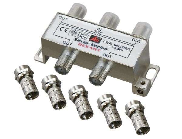  Делитель ТВ "краб" х4+5шт.F "BOX" 5-1000 МГц "Silver" Rexant 05-6103 