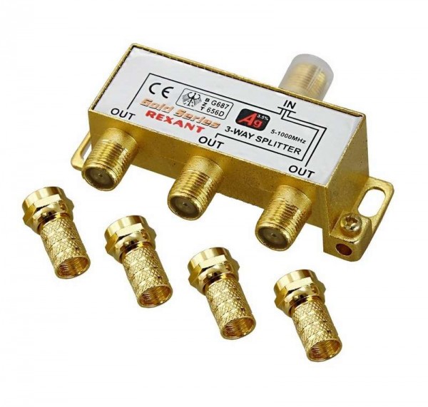  Делитель ТВ "краб" x3+4шт.F "BOX" 5-1000 МГц "GOLD" Rexant 05-6102-1 