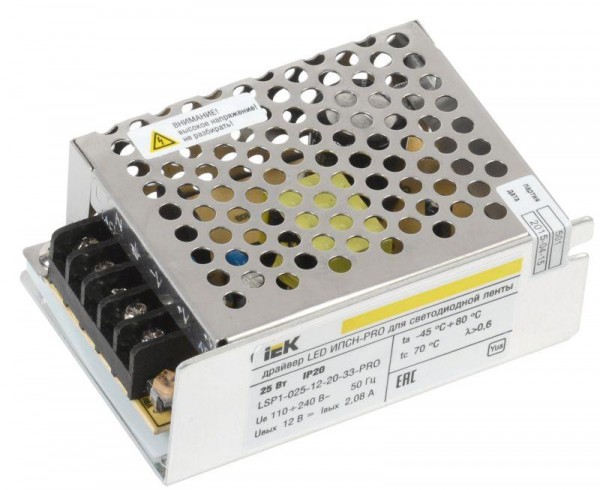  Драйвер LED ИПСН-PRO 5050 25Вт 12В блок-клеммы IP20 ИЭК LSP1-025-12-20-33-PRO 